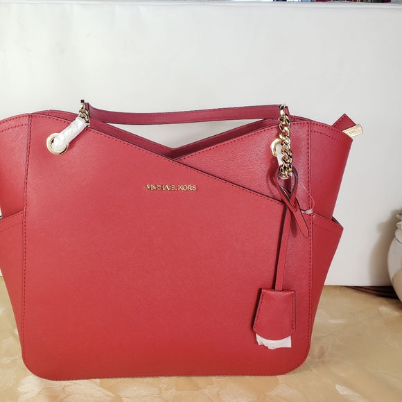 MICHAEL KORS JET SET TRAVEL L RED FLAME SHOULDER MK Bag - Picture 4 of 12